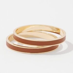 WHBM COGNAC TEXTURED LEATHER BANGLES SET OF 2